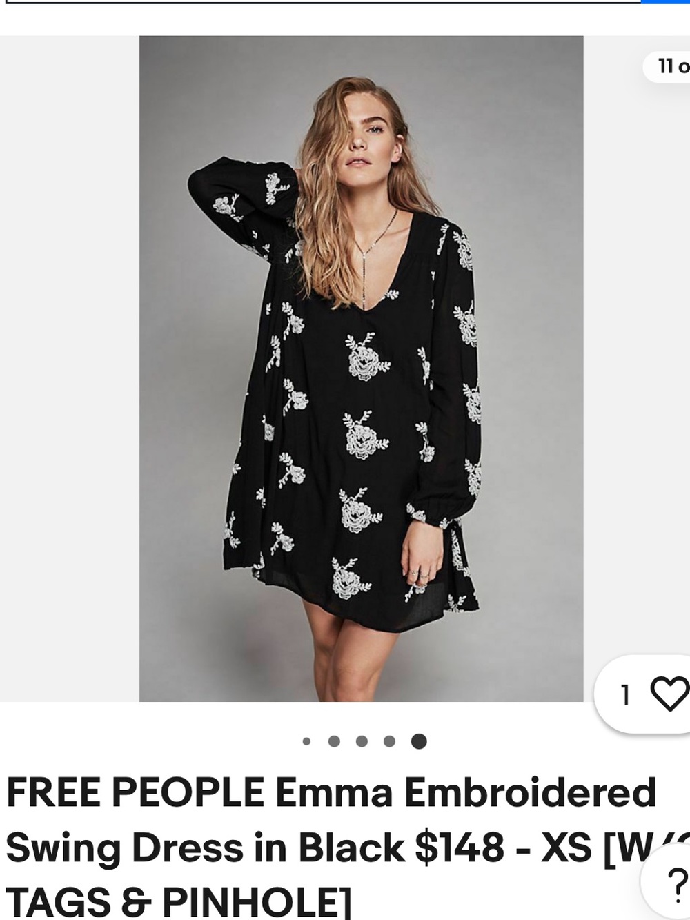 Free People Emma Floral Embroidered Long Sleeve Mini swing Dress